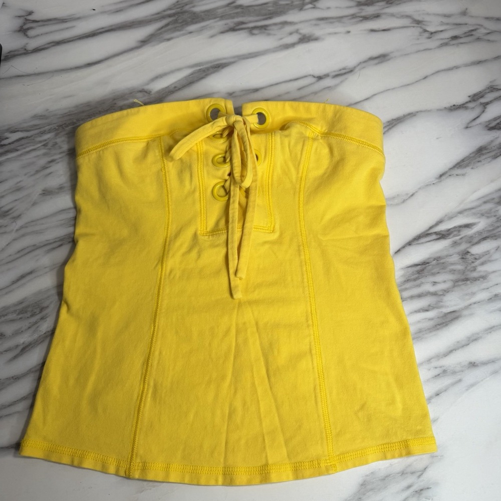 Armani Exchange Yellow Lace Up Tube Top Crop Top Y2K Bustier XS Strapless Sexy
